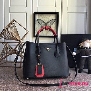 PRADA Medium Saffiano Leather Double Bag (Black_Fiery Red) 1BG775_2A4A_F0LJ4_V_OOO  - 1