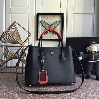 PRADA Medium Saffiano Leather Double Bag (Black_Fiery Red) 1BG775_2A4A_F0LJ4_V_OOO 