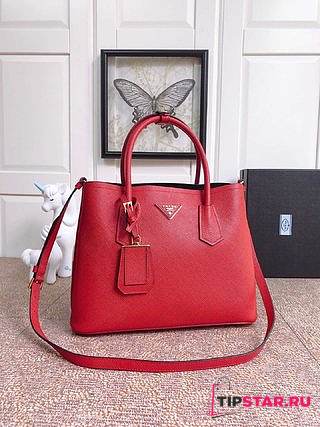 PRADA Medium Saffiano Leather Double Bag (Fiery Red_Black) 1BG775_2A4A_F0CF5_V_OOO - 1