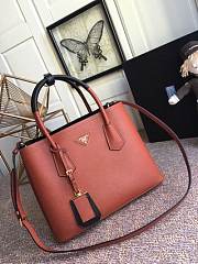 PRADA Medium Saffiano Leather Double Bag (Red_ Sandal Wood) 1BG775  - 1