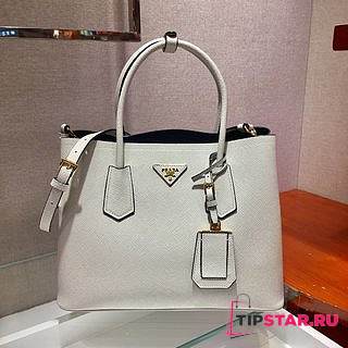 PRADA Medium Saffiano Leather Double Bag (White_Black) 1BG775_2A4A_F0G3Z_V_OOO  - 1