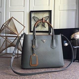 PRADA Medium Saffiano Leather Double Bag (Grey) 1BG775 
