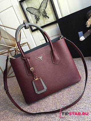 PRADA Medium Saffiano Leather Double Bag (Burgundy) 1BG775  - 1