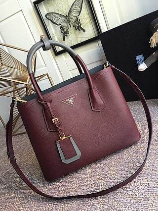PRADA Medium Saffiano Leather Double Bag (Burgundy) 1BG775 