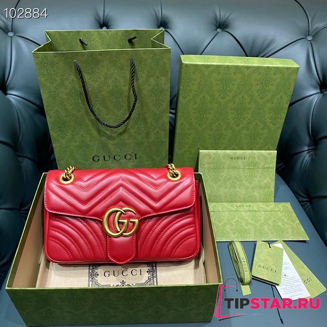 GUCCI GG Marmont Small Matelassé Shoulder Bag (Hibiscus Red Leather) 443497 DTDIT 6433  - 1