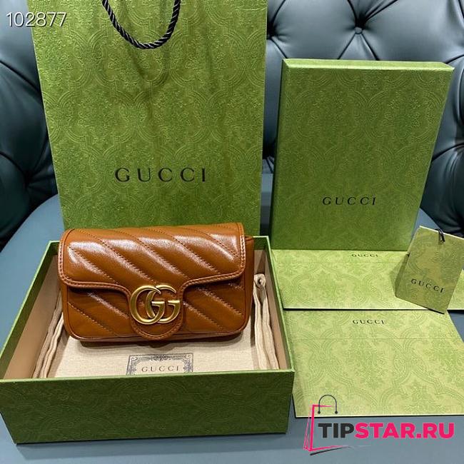 GUCCI GG Marmont Matelassé Super Mini Bag (Brown Leather) 476433 0OLFT 2535  - 1