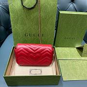 GUCCI GG Marmont Matelassé Super Mini Bag (Hibiscus Red Matelassé Chevron) 476433 DTDCT 6433  - 3