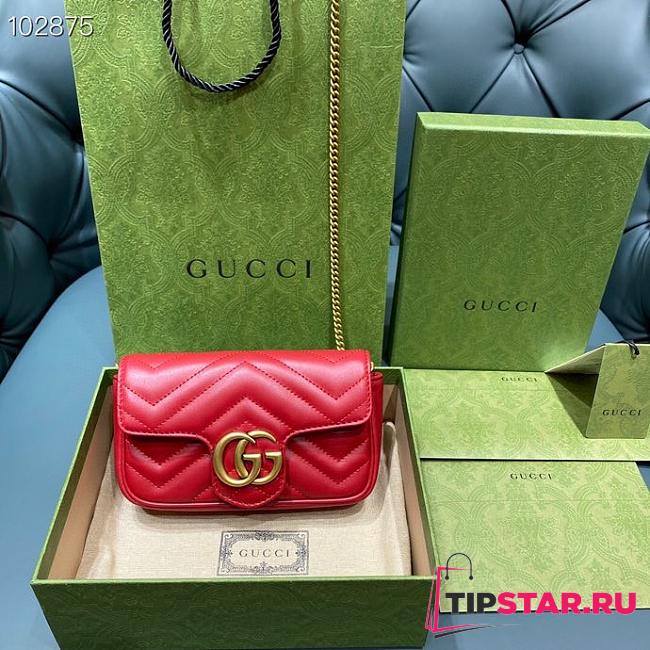 GUCCI GG Marmont Matelassé Super Mini Bag (Hibiscus Red Matelassé Chevron) 476433 DTDCT 6433  - 1