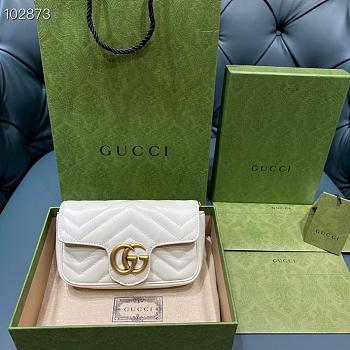 GUCCI GG Marmont Matelassé Super Mini Bag (White Chevron Leather) 476433 DTDCT 9022 
