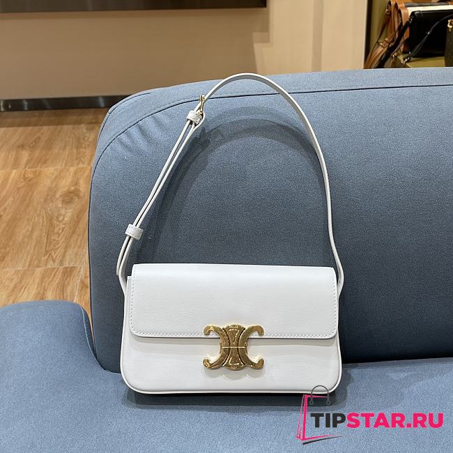 Celine Triomphe Shoulder Bag In Shiny Calfskin (White)  - 1