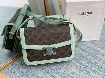 Celine Medium Triomphe Bag In Triomphe Canvas And Calfskin (Light Green) 