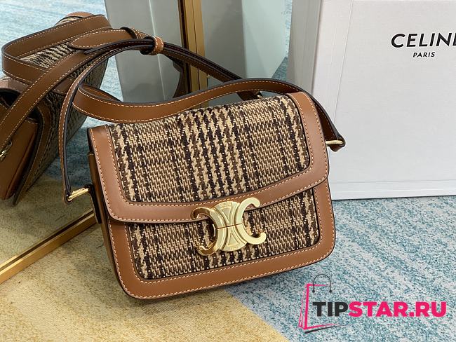 Celine Medium Triomphe Bag In Triomphe Textile And Calfskin (Brown_Tan) 191242CXX.19RT - 1