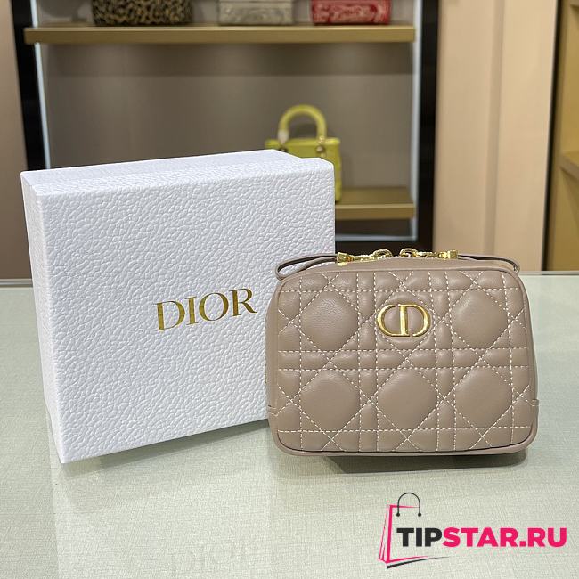 DIOR Small Caro Zipped Pouch Cannage Lambskin (Beige)  - 1