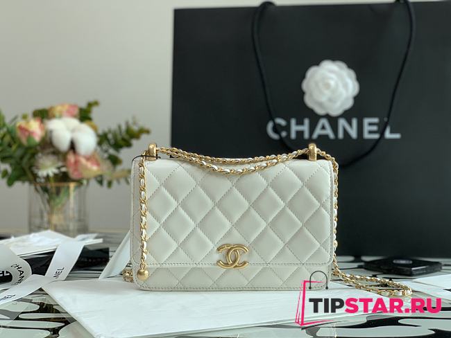 CHANEL Mini Flap Bag Calfskin & Gold-Tone Metal (White) - 1