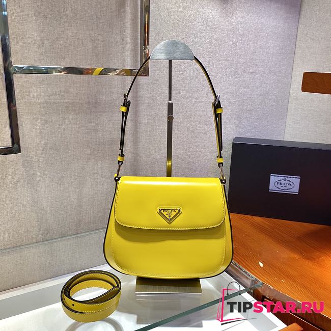 PRADA Cleo Brushed Leather Shoulder Bag With Flap (Yellow)  - 1
