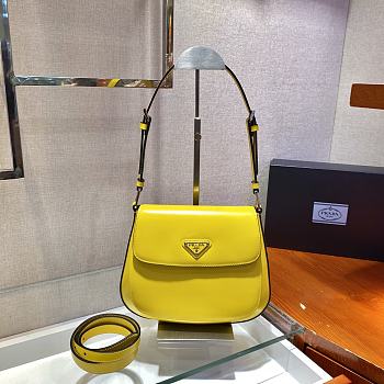 PRADA Cleo Brushed Leather Shoulder Bag With Flap (Yellow) 
