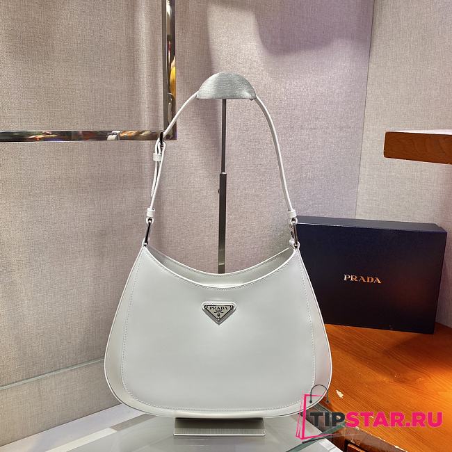 PRADA Cleo Brushed Leather Shoulder Bag (White) 30cm  - 1