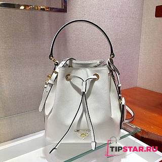 PRADA Saffiano Leather Bucket Bag (White) 1BE032_2A4A_F0009_V_OOO  - 1