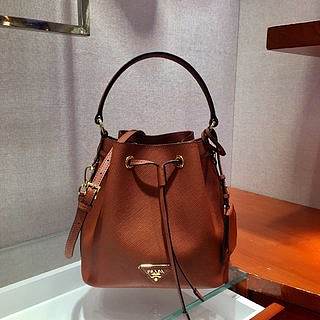 PRADA Saffiano Leather Bucket Bag (Tan) 