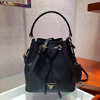 PRADA Saffiano Leather Bucket Bag (Black) 