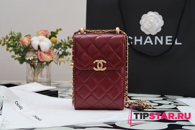 Chanel Double Golden Ball Mobile Phone Bag (Burgundy) 99072  - 1