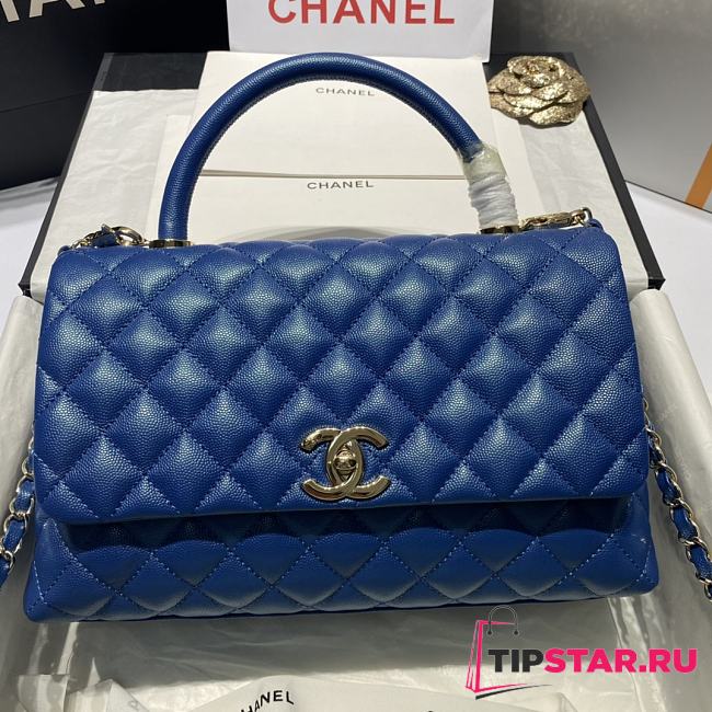 Chanel Large Flap Bag With Top Handle (Pearl Blue) 92991  - 1