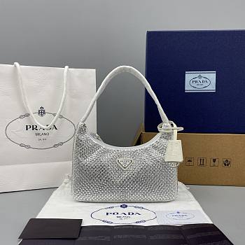 Prada Crystal Hobo Bag 22cm 6641 Nylon Leather Cruise (White) 