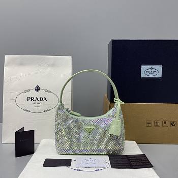 Prada Crystal Hobo Bag 22cm 6641 Nylon Leather Cruise (Green)