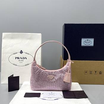 Prada Crystal Hobo Bag 22cm 6641 Nylon Leather Cruise (Pink) 