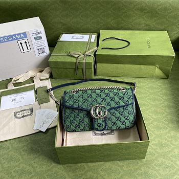 GUCCI GG Marmont Multicolour Small Shoulder Bag (Green and Blue Canvas) 443497 