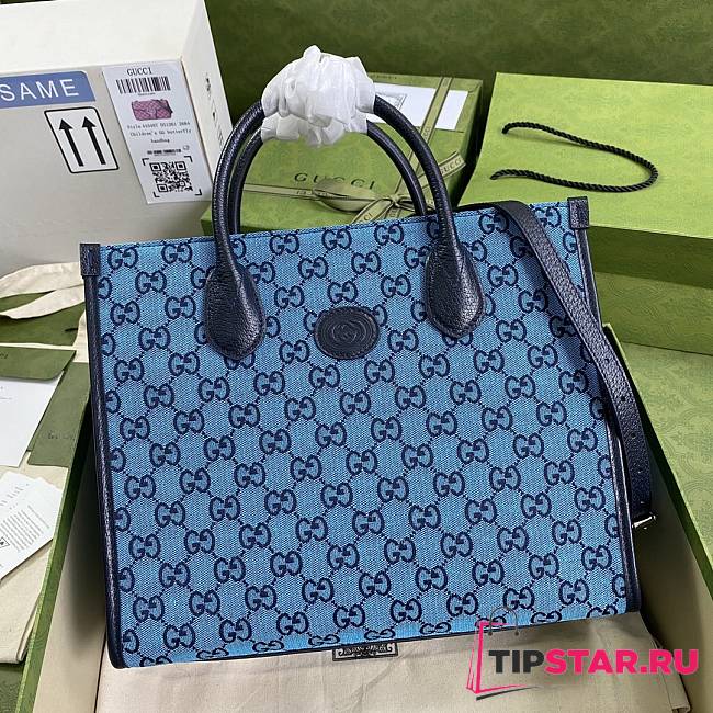Gucci GG Multicolour Small Tote Bag In Blue Canvas 659983  - 1
