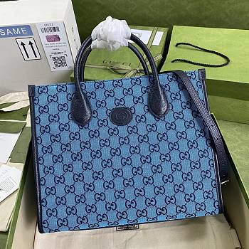 Gucci GG Multicolour Small Tote Bag In Blue Canvas 659983 