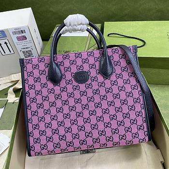 Gucci GG Multicolour Small Tote Bag In Pink Canvas 659983