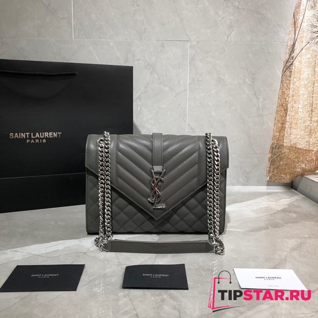 YSL Saint Laurent Dark Grey Leather Medium Envelope Sling Bag 487206  - 1