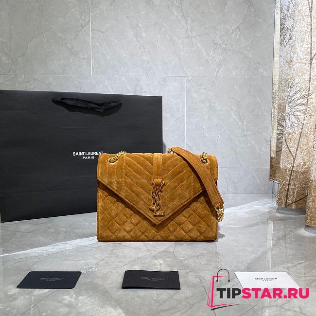 YSL Saint Laurent Suede Envelope Medium Handbag (Brown) 487206 - 1