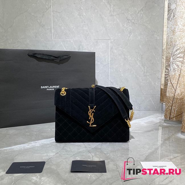 YSL Saint Laurent Suede Envelope Medium Handbag (Black) 487206  - 1