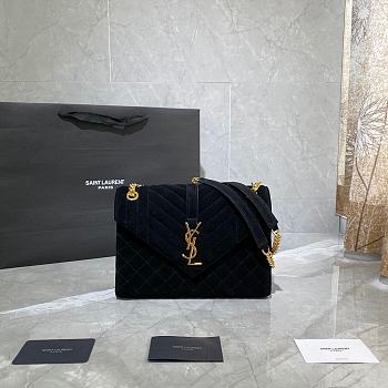 YSL Saint Laurent Suede Envelope Medium Handbag (Black) 487206 