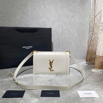 YSL Book Bag Smooth Leather Suede Crossbody Bag (White) 532756 
