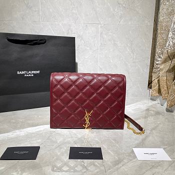 YSL Becky Diamond-Quilted Lambskin Chain Bag (Wine Red) 629246 