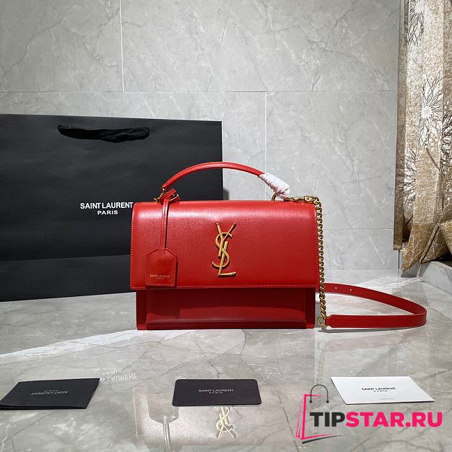 YSL Medium Sunset Satchel In Smooth Leather (Red) 634723 - 1