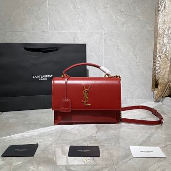 YSL Medium Sunset Satchel In Smooth Leather (Opyum Red) 634723 