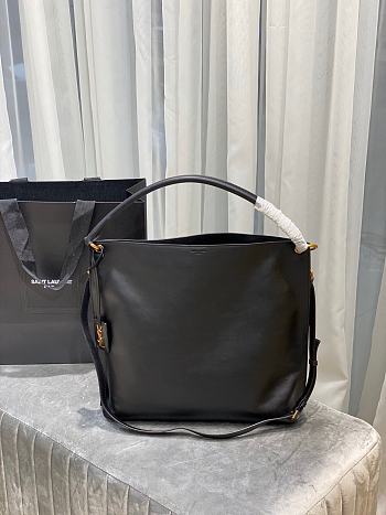 YSL Tag Smooth Saddle Leather Hobo Bag (Black) 635266 
