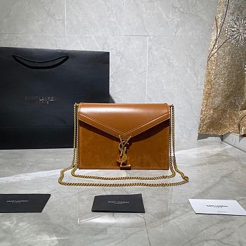 YSL Cassandra Monogram Clasp Bag In Grain De Poudre Embossed Leather (Brown) 532750