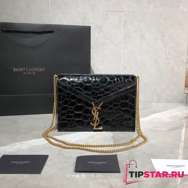 YSL Cassandra Monogram Clasp Bag In Grain De Poudre Crocodile Leather (Black) 532750 - 1