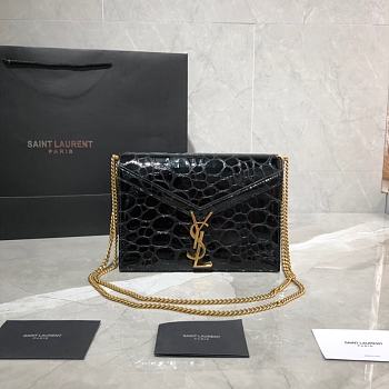 YSL Cassandra Monogram Clasp Bag In Grain De Poudre Crocodile Leather (Black) 532750