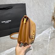 YSL Solferino Medium Soft Satchel In Suede And Smooth Leather (Brown) 635025  - 4