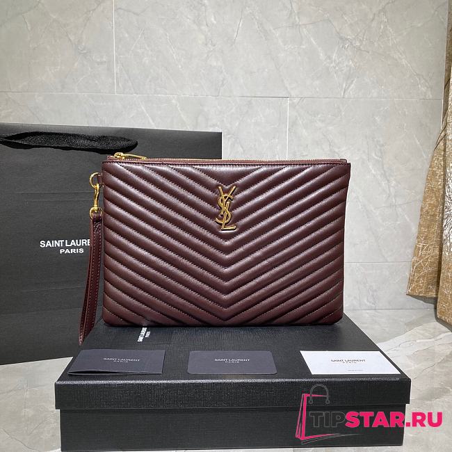 YSL Monogram Document Holder In Matelassé Leather (Wine Red_Gold) 30cm 413444  - 1