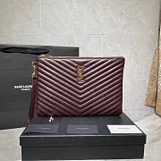 YSL Monogram Document Holder In Matelassé Leather (Wine Red_Gold) 30cm 413444  - 1