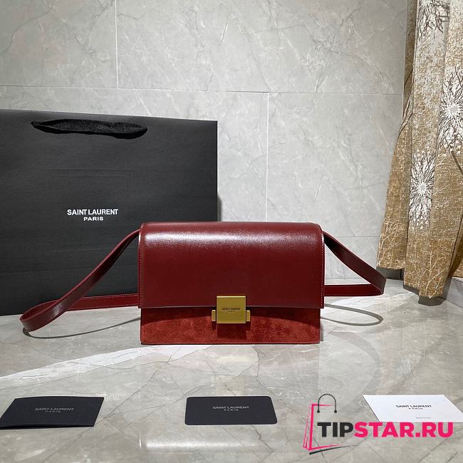 YSL Bellechasse Saint Laurent Medium In Smooth Leather And Suede (Red) 24cm 482044 - 1