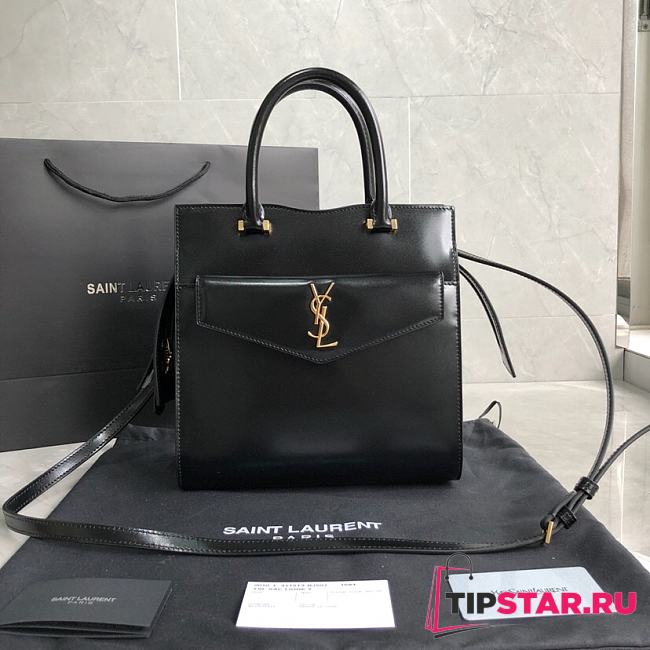 YSL Uptown Small Tote In Shiny Embossed Leather (Black) 561203 - 1